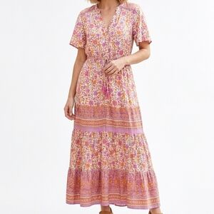 Floral Boho Maxi Dress Pink Boutique Cottagecore Garden Prairie NWT Medium